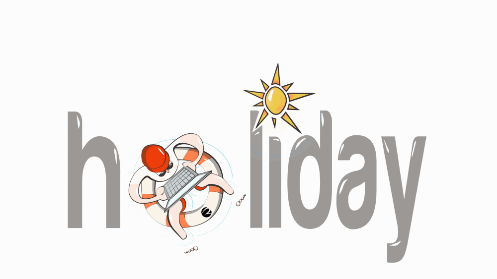 regholiday 2019-salvagente Doodle con la scritta holiday dove la "O" è un'omino al computer su una ciambella che oscilla