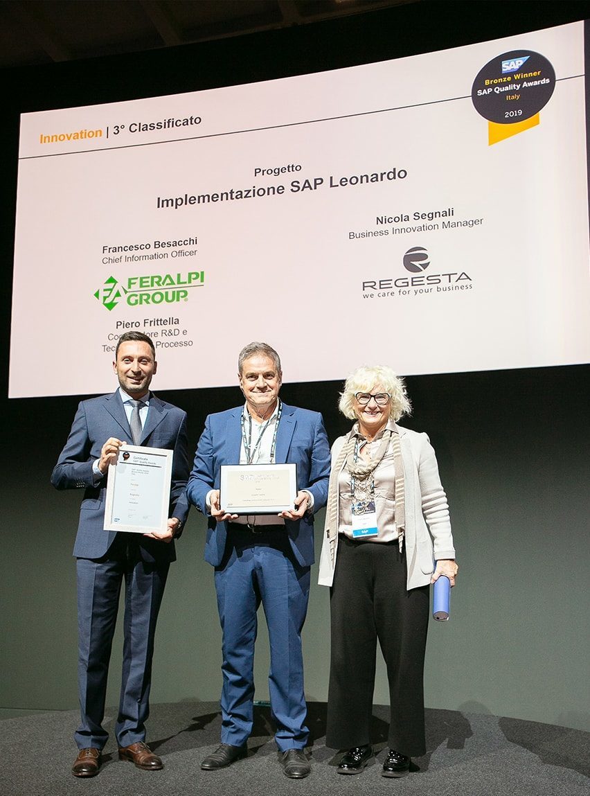 Immagine della premiazione durante il SAP Now del SAP Quality Award 2019, per innovation